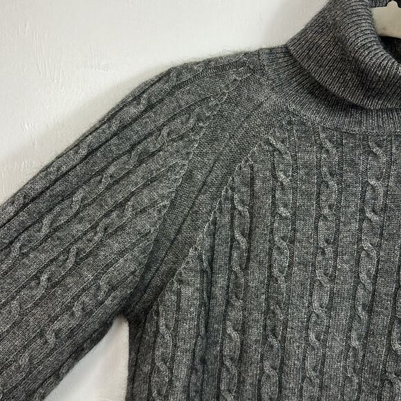 ESTNATION Vintage Gray Cable Knit Wool Blend Turtleneck Sweater Size M - Picture 2 of 8